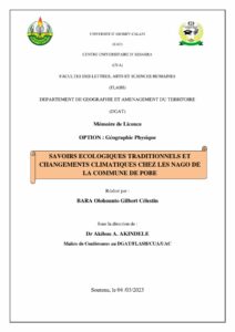 Article : SAVOIRS ECOLOGIQUES TRADITIONNELS ET CHANGEMENTS CLIMATIQUES CHEZ LES NAGO DE LA COMMUNE DE POBE