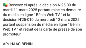 Article : Suspension des médias au Bénin : liberté d&rsquo;expression ou régulation excessive ?